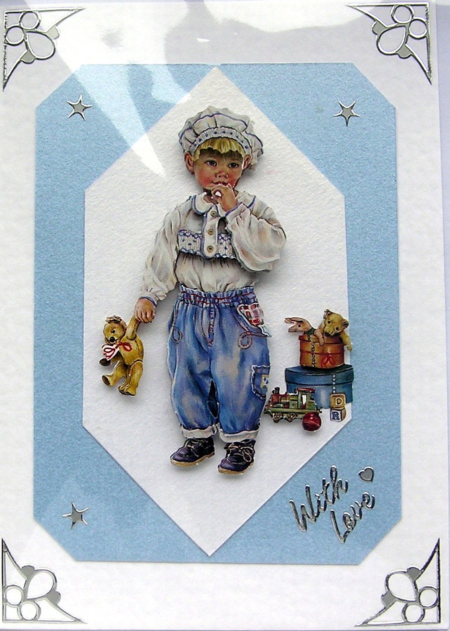 Hand Crafted 3D Decoupage Card "Little Boy" With Love (2357)