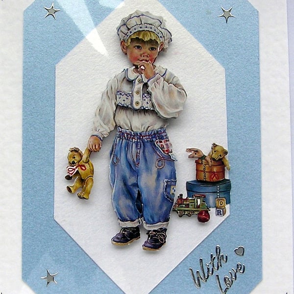 Hand Crafted 3D Decoupage Card "Little Boy" With Love (2357)