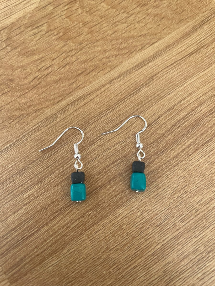 Handmade mini teal nail polish bottle polymer clay earrings on 925 silver wires