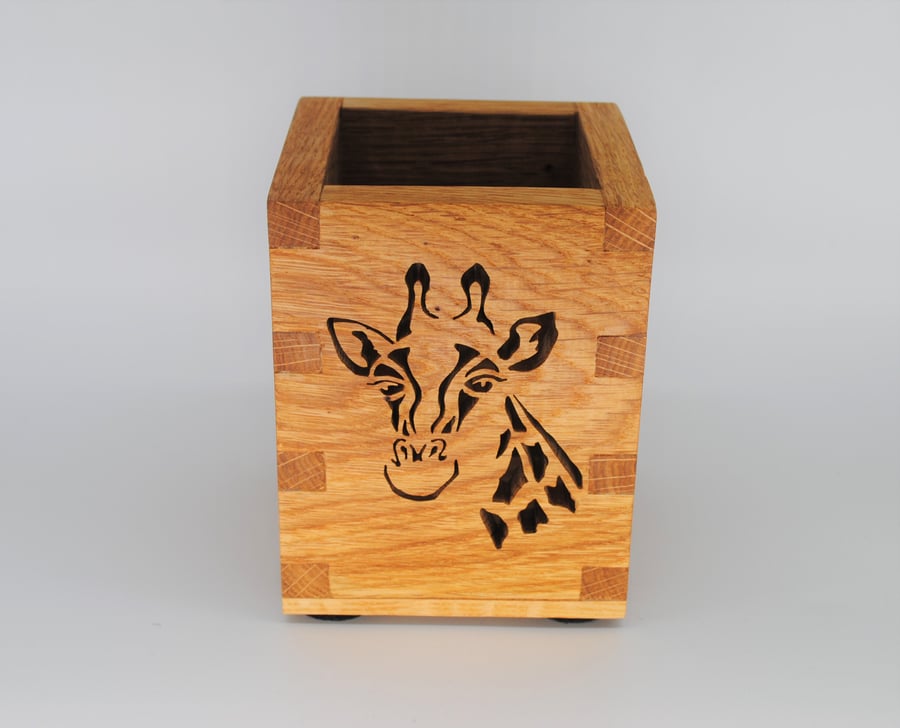 Wooden Oak Pencil Box, Desk Tidy - Giraffe