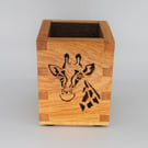 Wooden Oak Pencil Box, Desk Tidy - Giraffe
