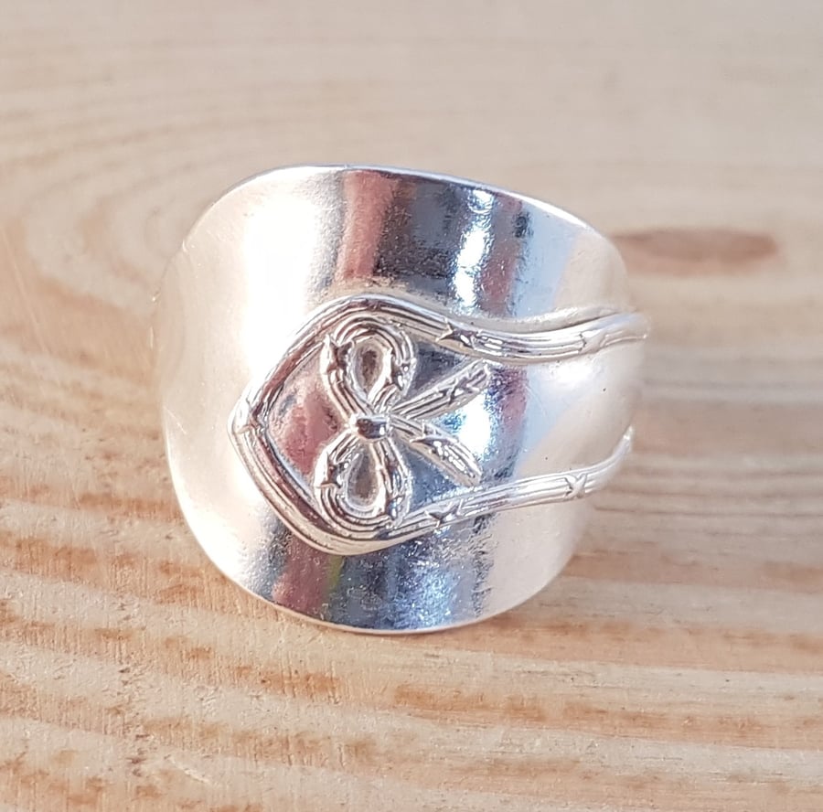 Sterling Silver Upcycled Bow Coffee Spoon Wrap Over Ring