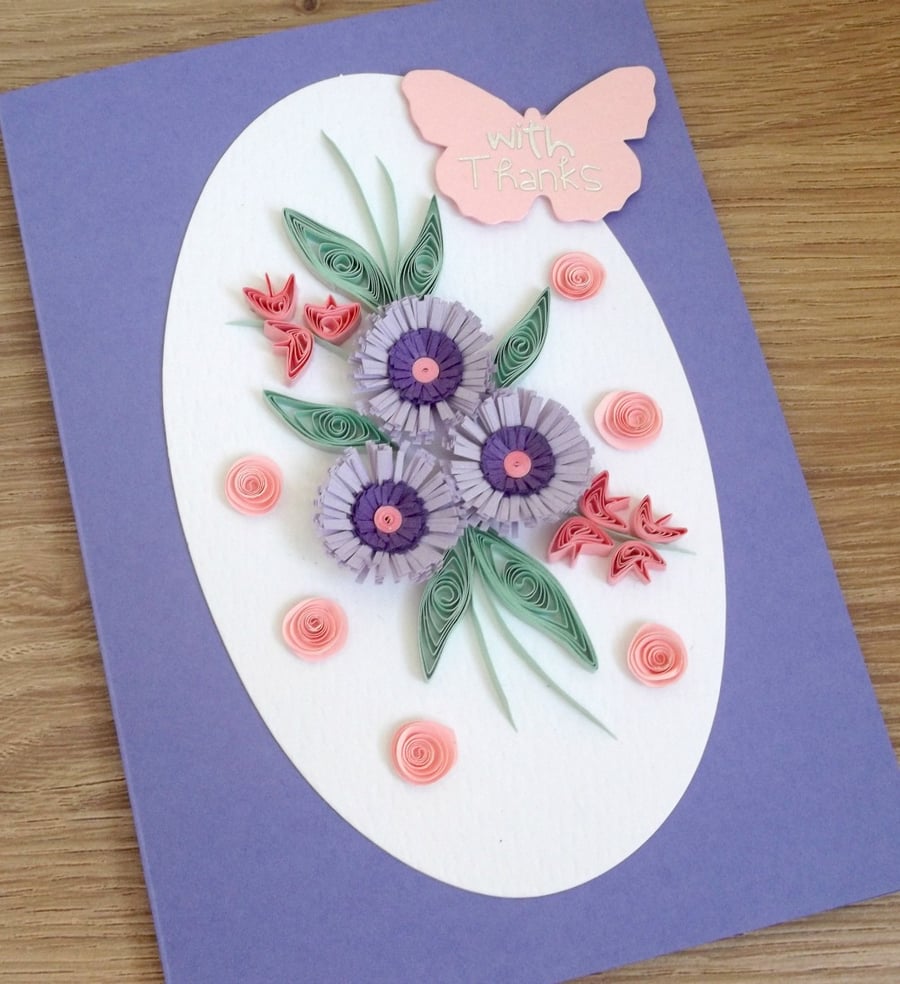 Thank you card, quilling flowers