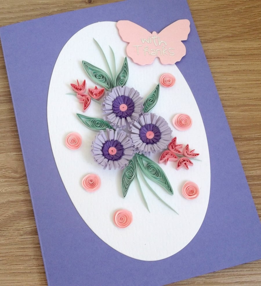 Thank you card, quilling flowers - Folksy