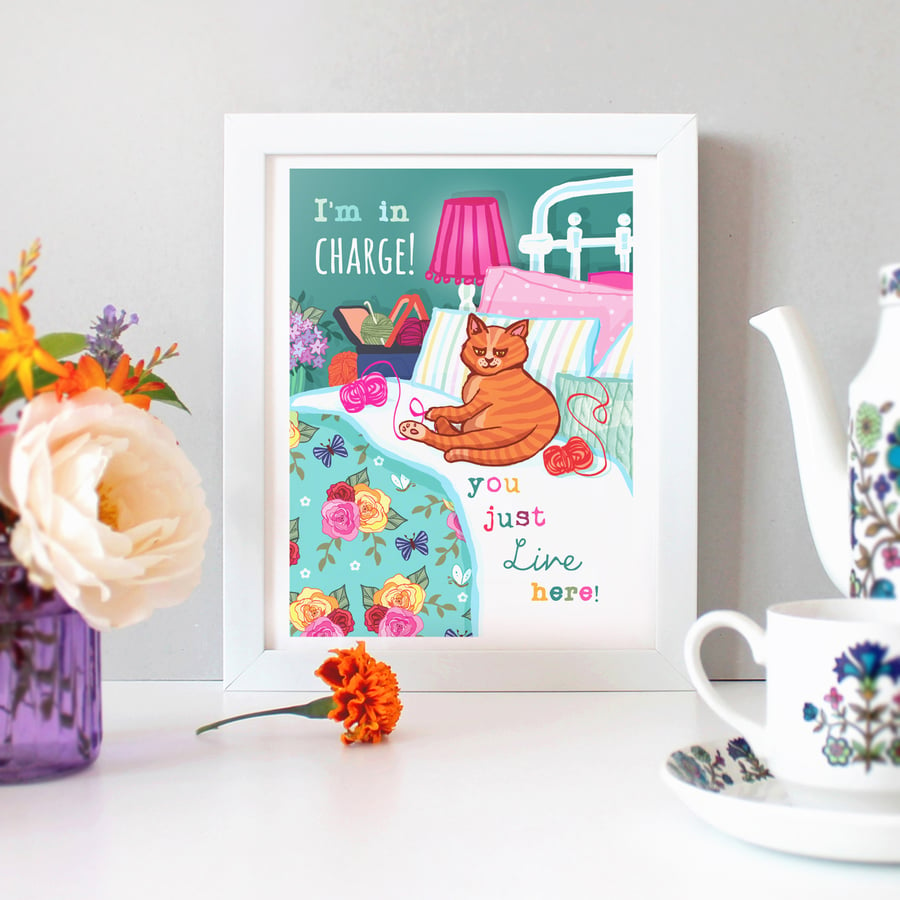 'I'm in Charge' - Cat Illustration Print - Wall Art - Gift for a Cat Lover