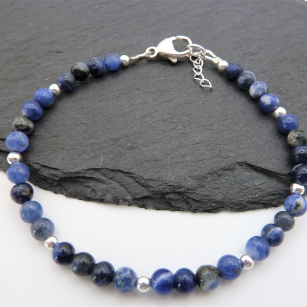 sodalite gemstone bracelet, sterling silver