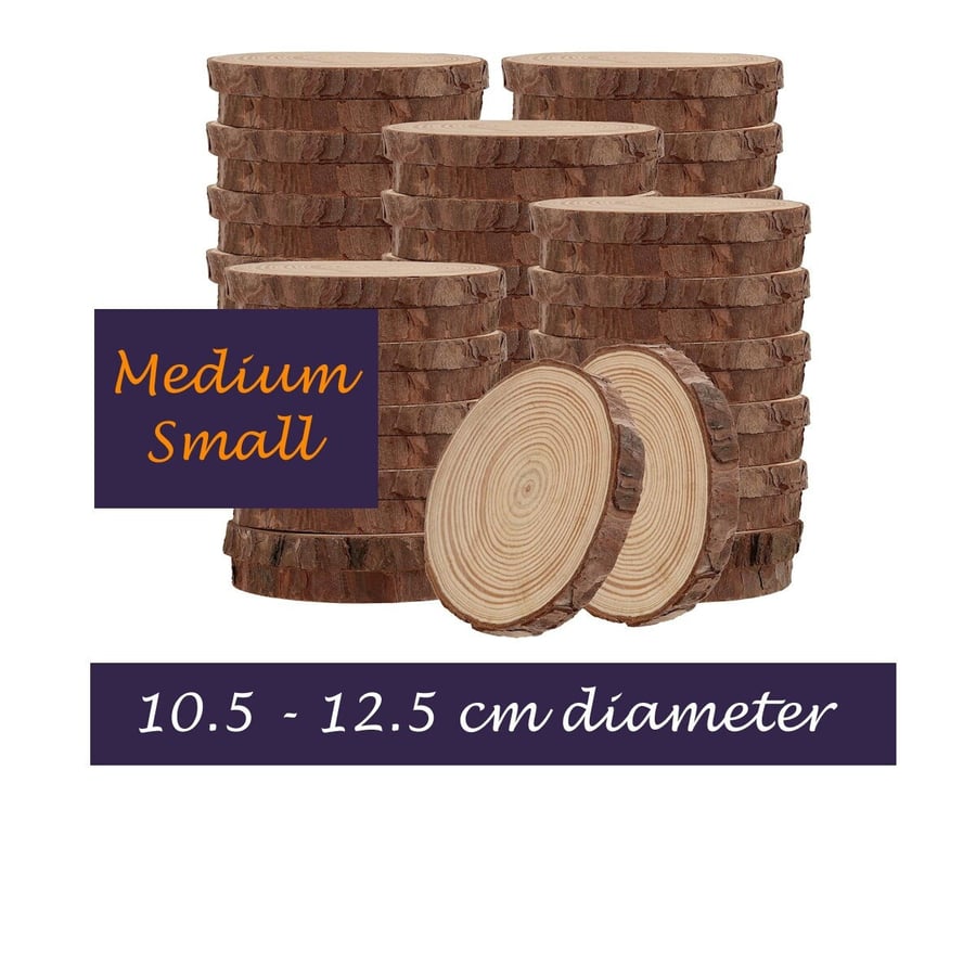 Wood Slice With Bark, Natural Wood, Unfinished Hardwood Round, 10.5cm-12.5cm