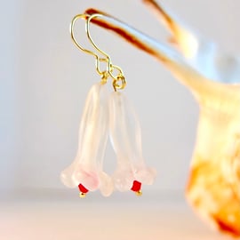 Rock Crystal Flower And Scarlet Swarovski Crystal Earrings - Handmade In Devon.