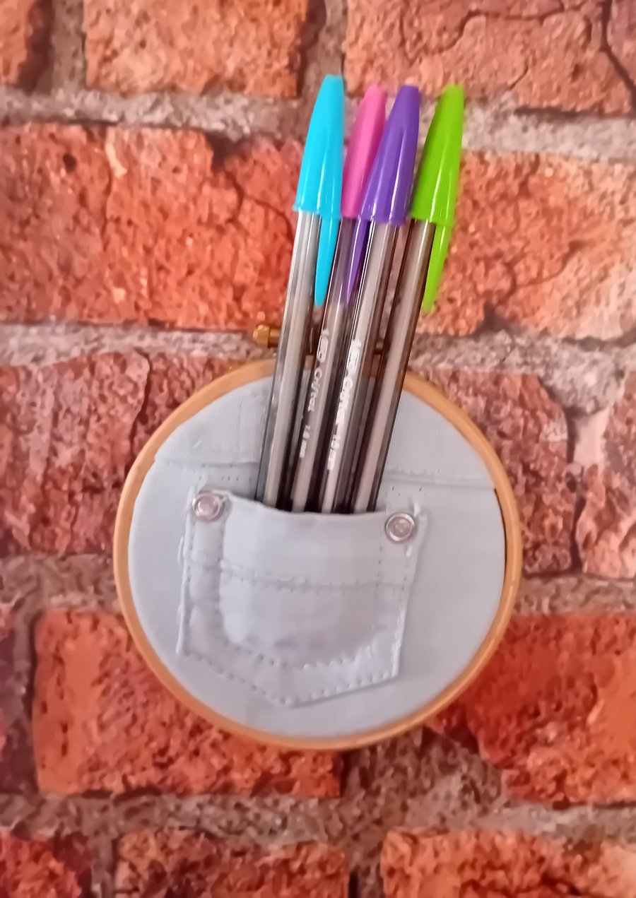 Handmade Denim Pocket Wall Hanging - Small (Pale Blue) 