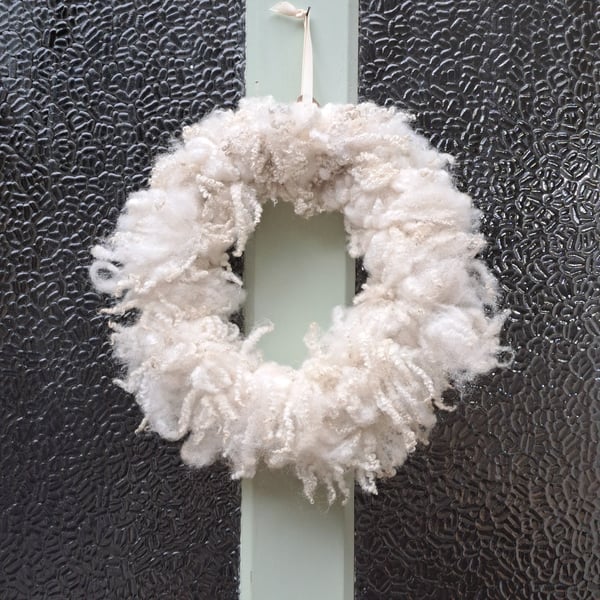 Pure wool Christmas wreaths white 40cm - sustainable Christmas decor