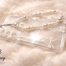 Pearl Beaded Phone Charm Strap – Elegant White Wrist Lanyard Accessory