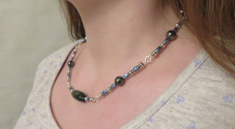 Dichroic and Hematite Necklace