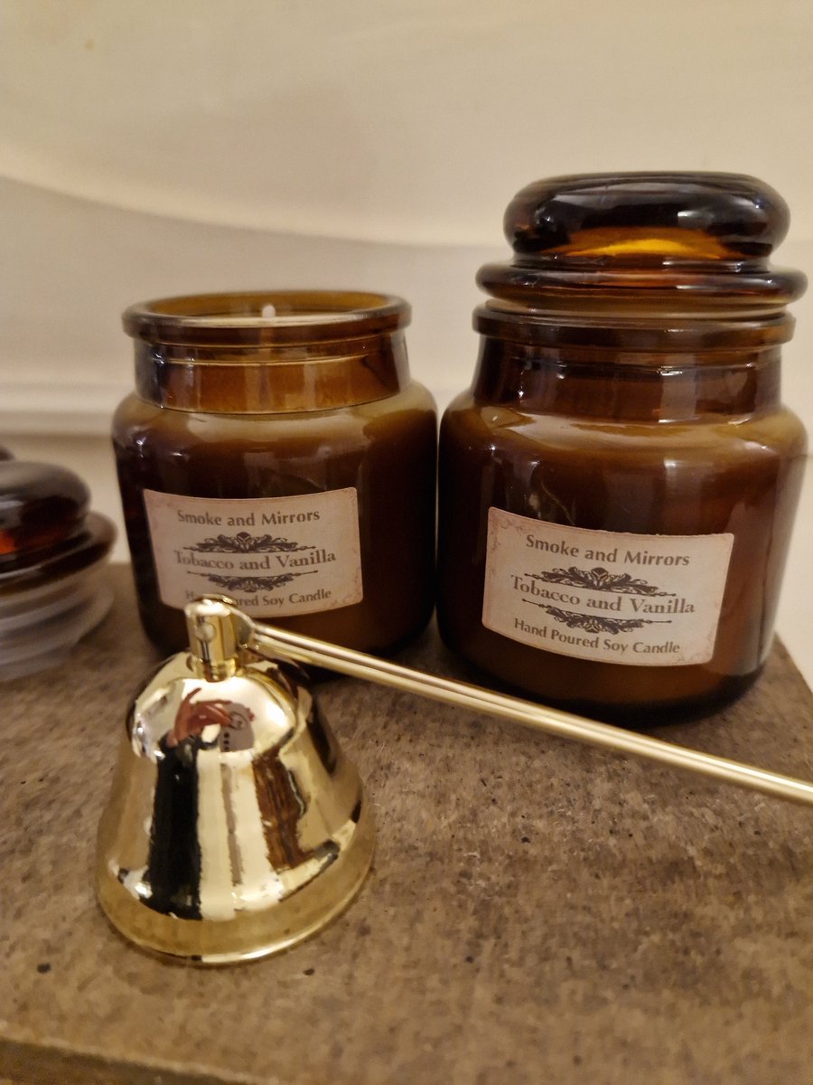 Tobacco and Vanilla Soy Candle: Vintage Amber Apothecary Jar