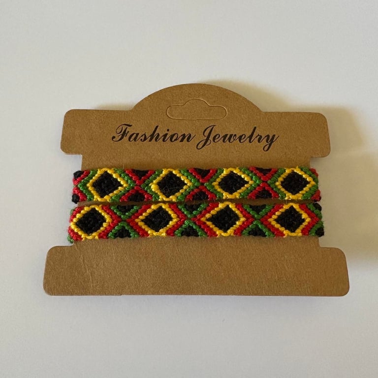 Black, red, yellow and green bracelet set 