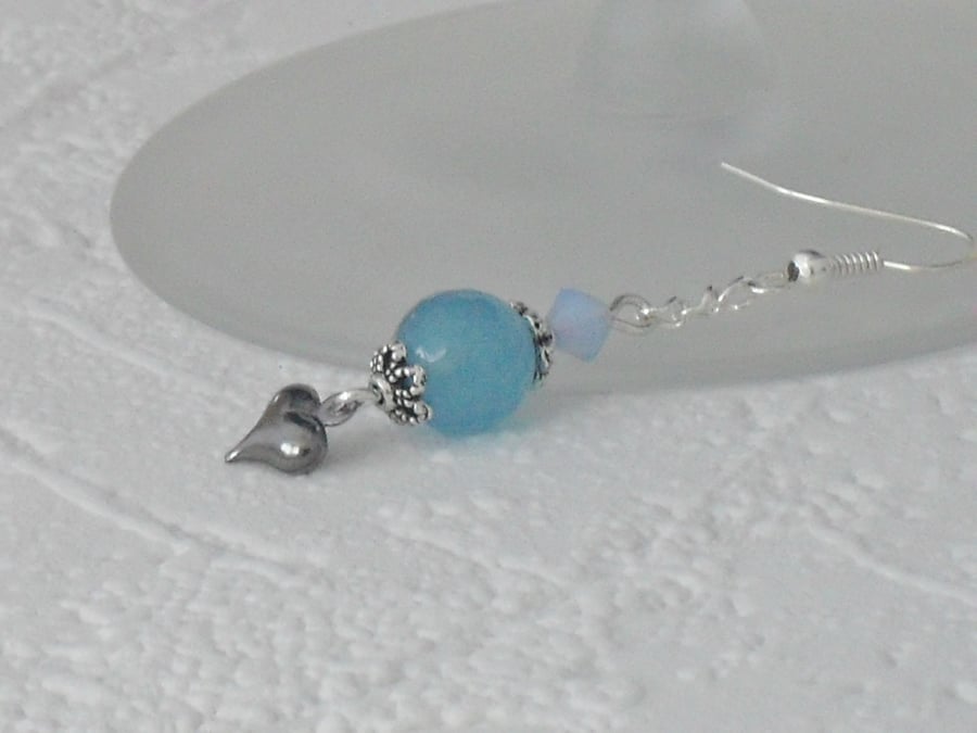 Blue quartz and heart earrings, made with Swarovski elements