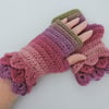 Fingerless Mittens with Dragon Scale Cuffs Rose Mauve Pale Pink Olive