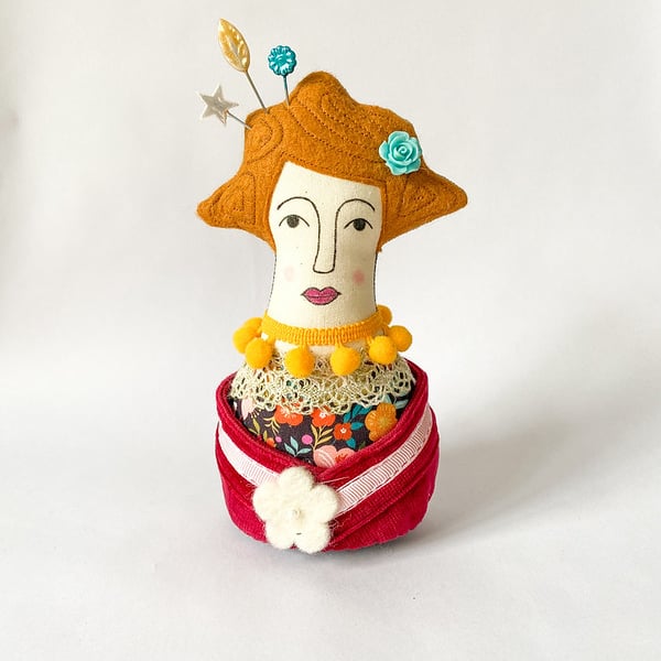 Vintage Textile Pincushion Doll Amelia