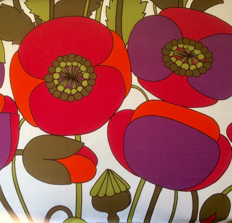 RARE 70s RHEA Sandersons Magenta Purple Poppy  vintage fabric Lampshade option 