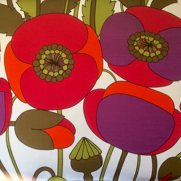 RARE 70s RHEA Sandersons Magenta Purple Poppy  vintage fabric Lampshade option 