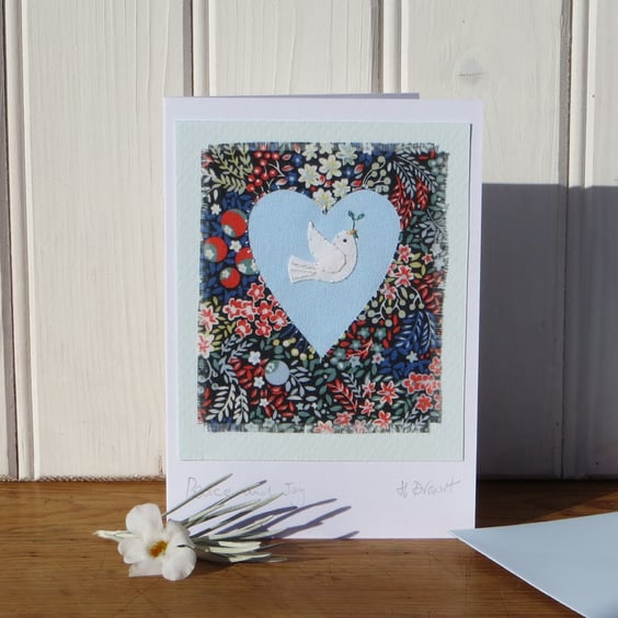 Peace and Joy, hand-stitched embroidery on Christmas card, a card to keep