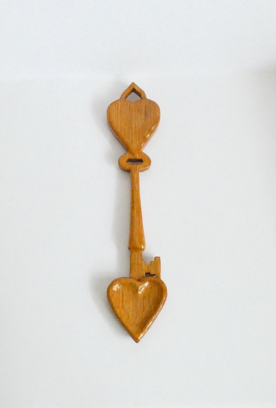 Handcrafted Wooden Oak Love Spoon with a Heart and a Key Stem