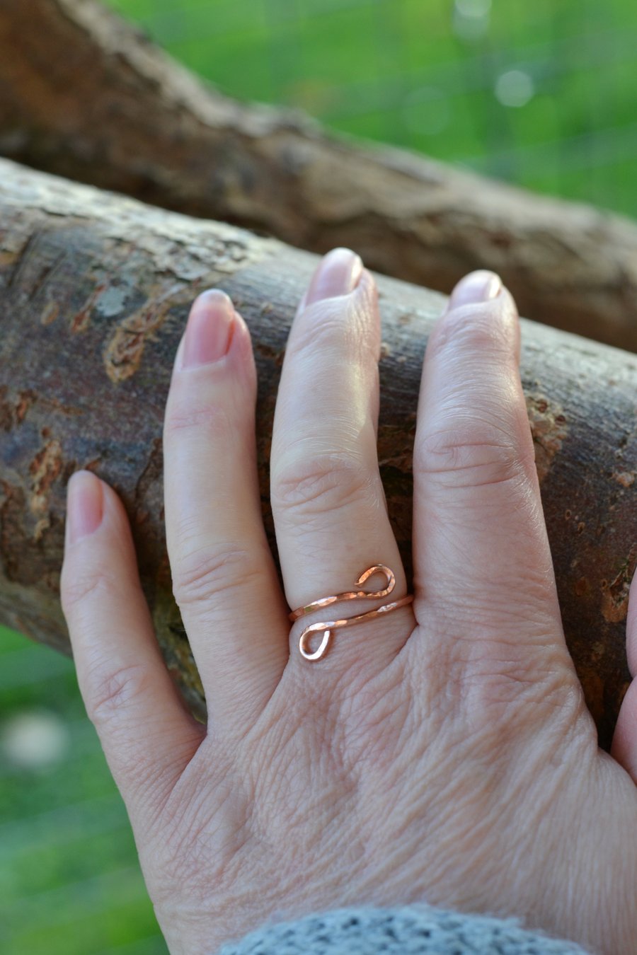 Copper Wrap Hammered Loop Wire Wrapped Ring Size 0