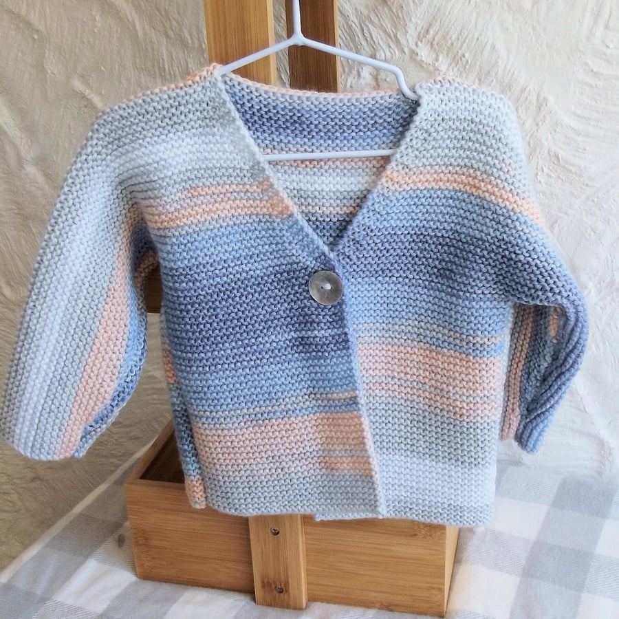 Babies Handknitted Jacket Cardigan, Peach and Blue, 0 to 3 monthes