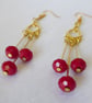 Gold Plated Chandelier Earrings with Cherry Red Faceted Czech Glass Beads - Image 6