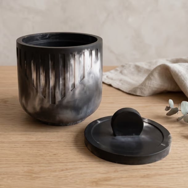 Black and White Jewellery Box with Lid – Handmade Trinket Pot, 8.5 x 10cm
