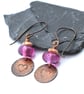 copper hearts, lampwork glass earrings