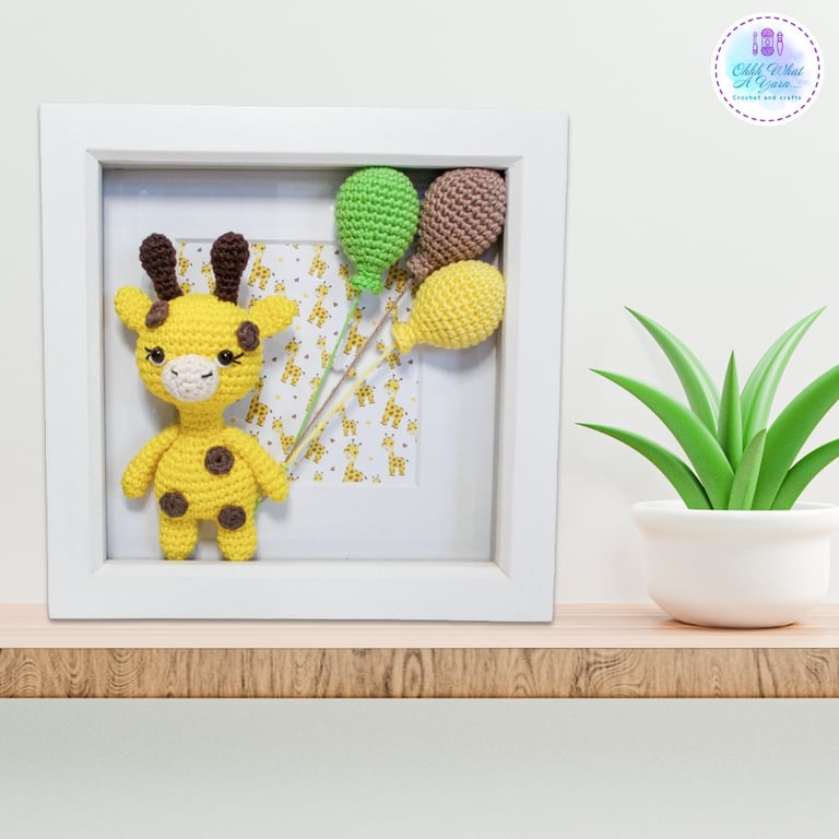 Baby giraffe 3D crochet box frame. Wall Art, 