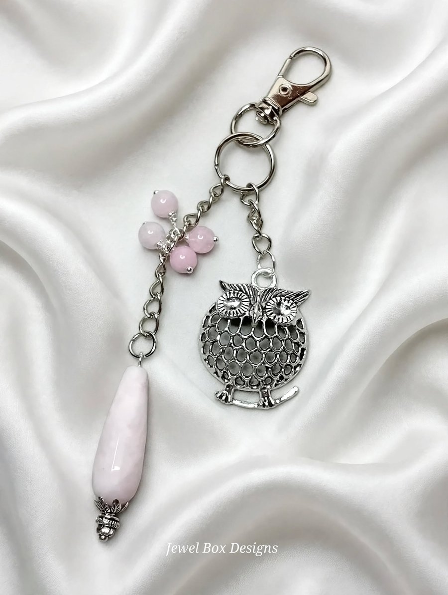 Kunzite & Owl Bag Charm