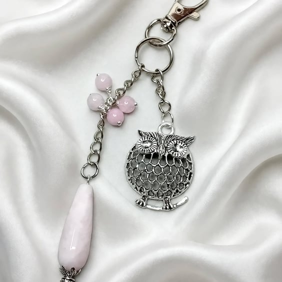 Kunzite & Owl Bag Charm