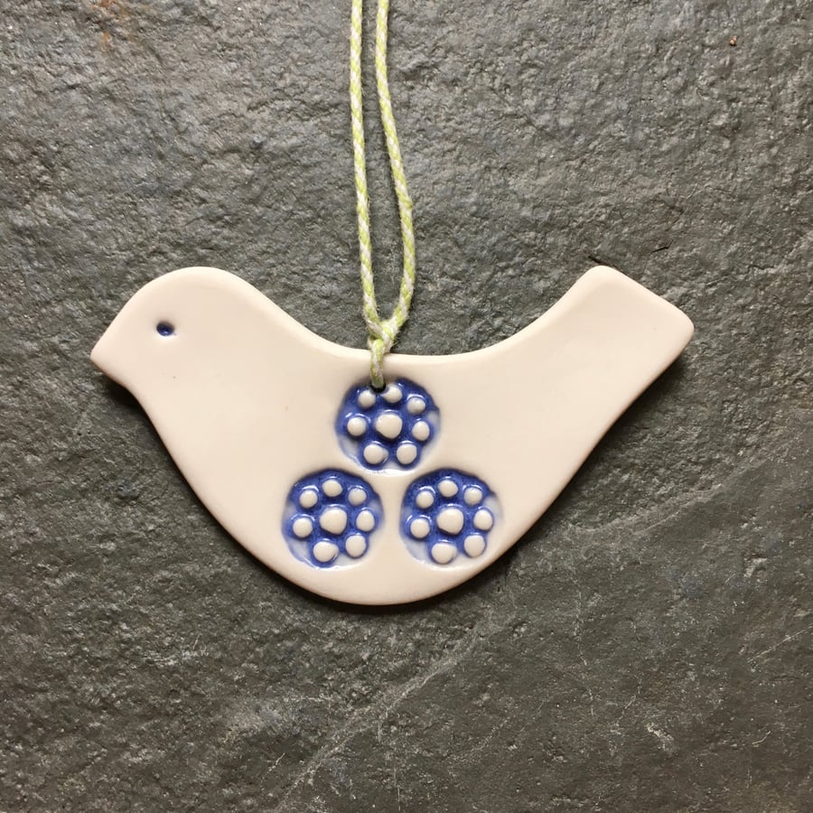 Porcelain dove in white and blue - Christmas tree decoration, love token