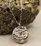 Sterling Silver Molten Pendant with Lab Diamond - Reticulated Coin Necklace - Image 6