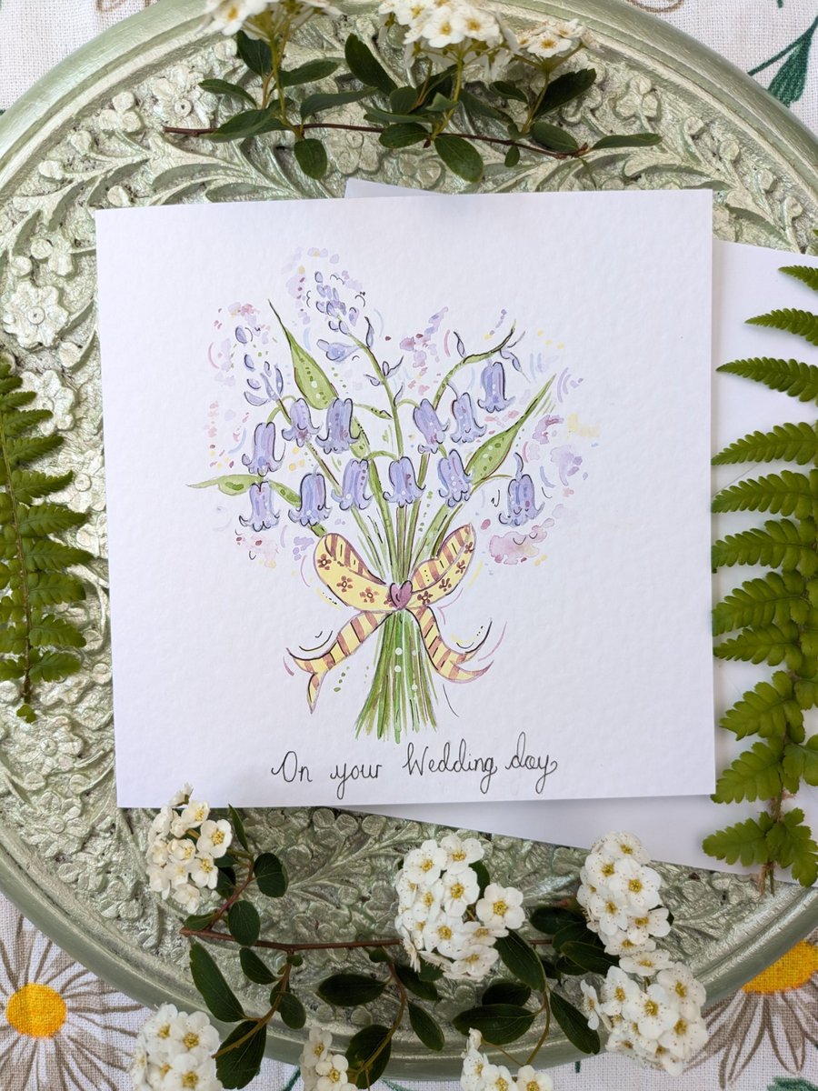 Bluebell bouquet hand-painted birthday, wedding card