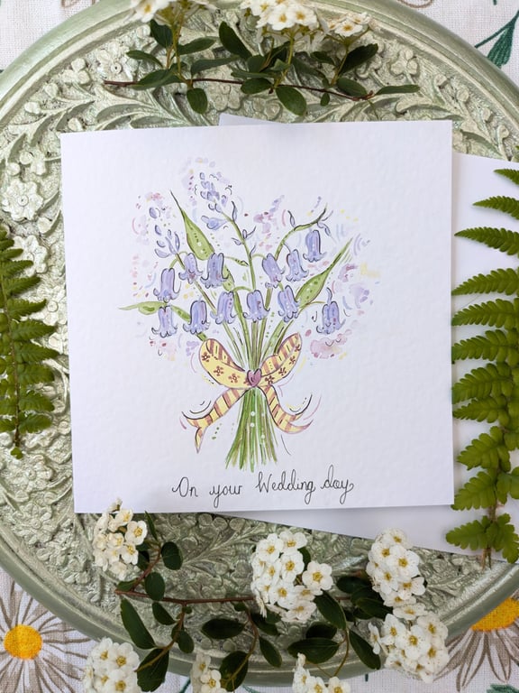 Bluebell bouquet hand-painted birthday, wedding card