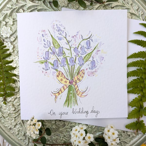 Bluebell bouquet hand-painted birthday, wedding card