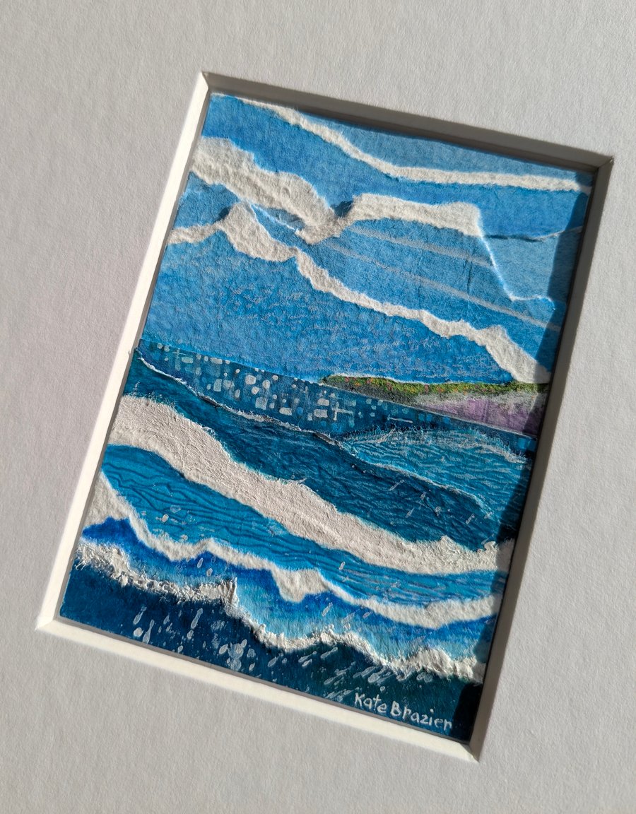 Miniature Life on the Ocean Wave - Original miniature collage. A5 Mounted