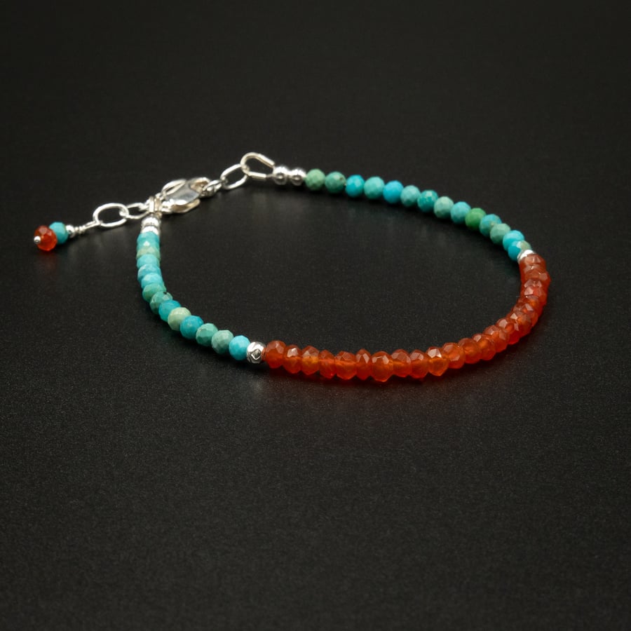 Turquoise Carnelian and sterling silver handmade gemstone bracelet