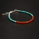 Turquoise Carnelian and sterling silver handmade gemstone bracelet