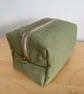 Sage Green Quilted Fabric Box Shape Makeup Bag - Image 2