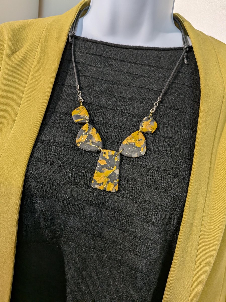 Handmade Polymer Clay Statement Necklace Abstract Pendant, Modern Artistic Jewel