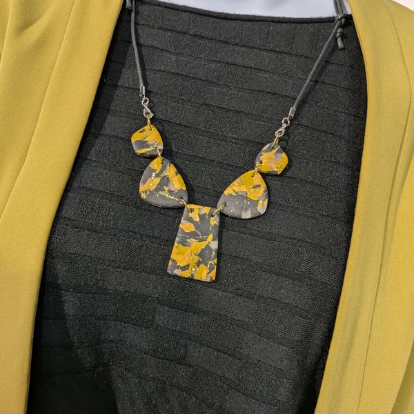 Handmade Polymer Clay Statement Necklace Abstract Pendant, Modern Artistic Jewel