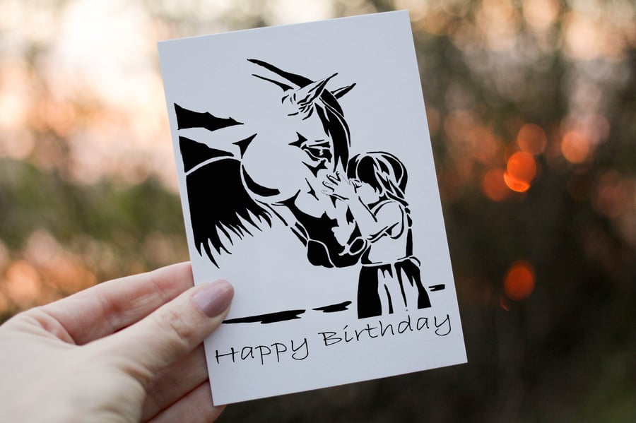 Horse Birthday Card, Horse & Girl Birthday Card, Card for Birthday