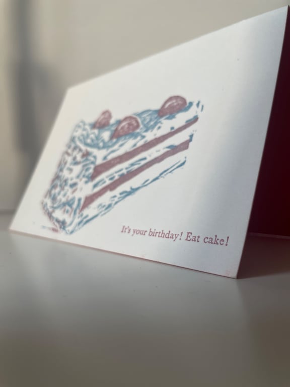 Letterpress and Lino printed Cake birthday card