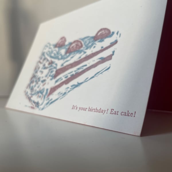 Letterpress and Lino printed Cake birthday card