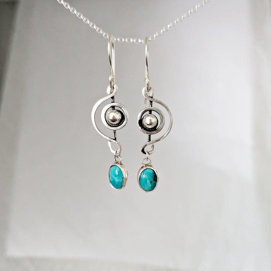 Silver and turquoise earrings, silver dangle earrings, art nouveau earrings