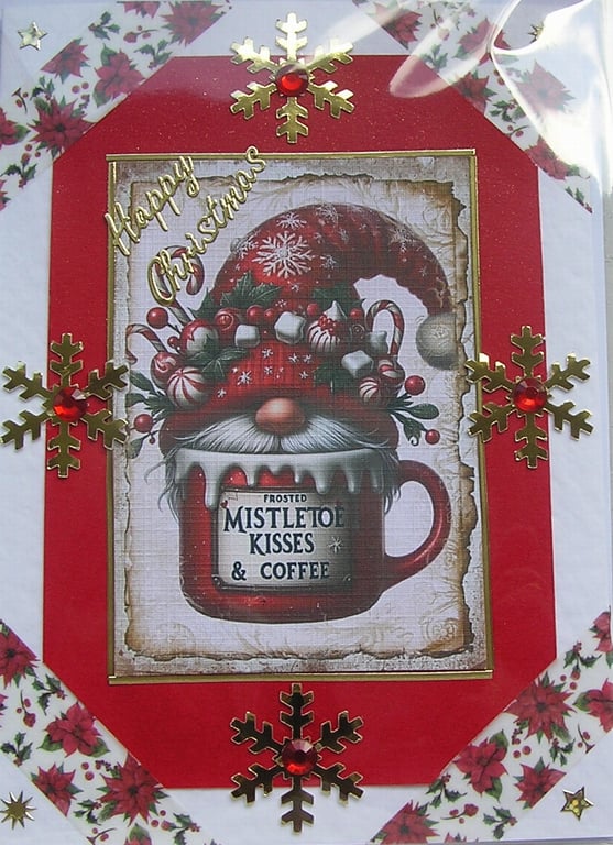 Hand Crafted Decoupage Chistmas Card - Happy Christmas (2948) Gnome