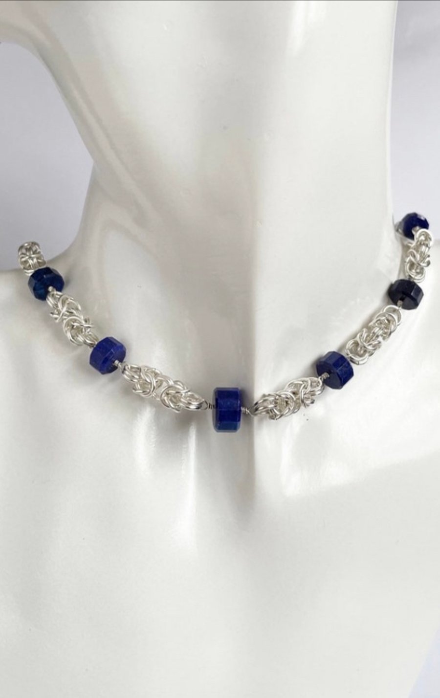 Sterling Silver Lapis Lazuli Byzantine Chainmaille Necklace